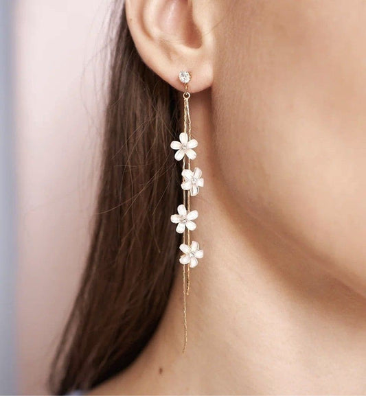 White Flower Earrings with Gold Threads