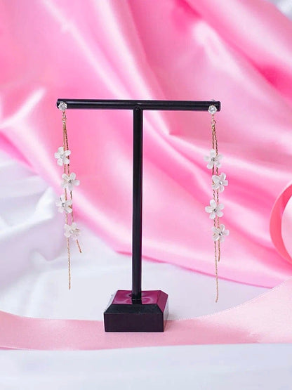 White Flower Earrings with Gold Threads