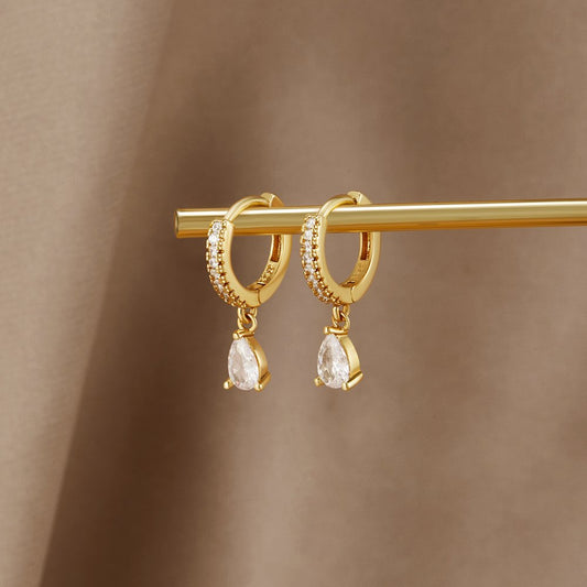 Gold Hoops White Ivory CZ