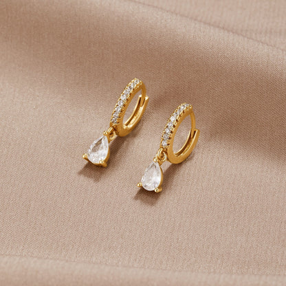 Gold Hoops White Ivory CZ