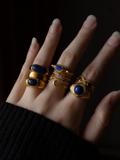 Aria - Smooth Gold Ring with Blue Stone
